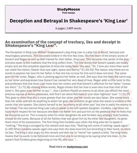 Deception And Betrayal In Shakespeares King Lear Free Essay Example