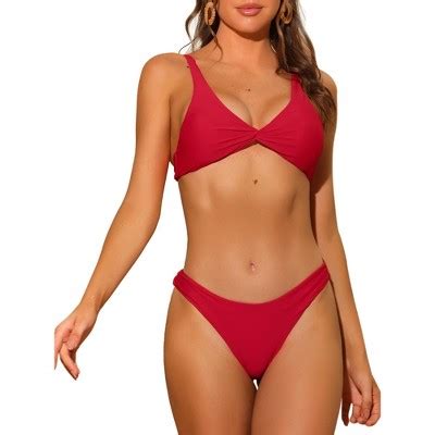 Inspire Chic Women S Halter Tie Side Drawstring Thong Triangle Bottoms Basic Bikini Sets