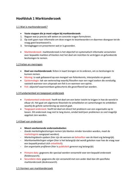 Marktonderzoek Samenvatting H Hoofdstuk Marktonderzoek