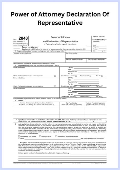 Sample Printable Power Of Attorney And Declaration Of Representative