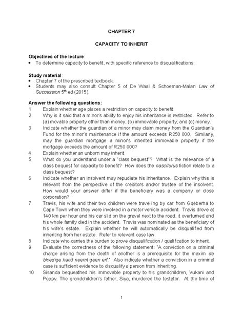 2024 Law of Succession Chapter 7 worksheet - CHAPTER 7 CAPACITY TO