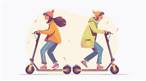 An Illustration Of Two People Riding Scooters Premium Ai Generated Vector