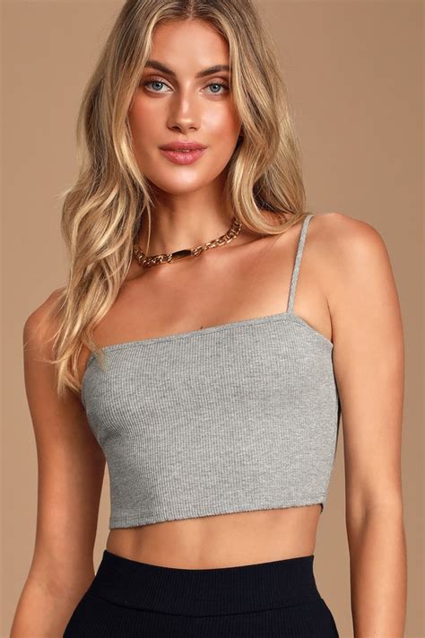 Heather Grey Top Crop Top Straight Neck Top Ribbed Crop Top Lulus