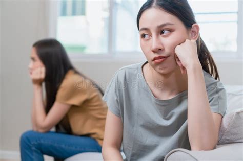 Unhappy Asian Girl Couple Homosexual Love Trouble Lgbt Lesbian Girlfriends Out Of Love