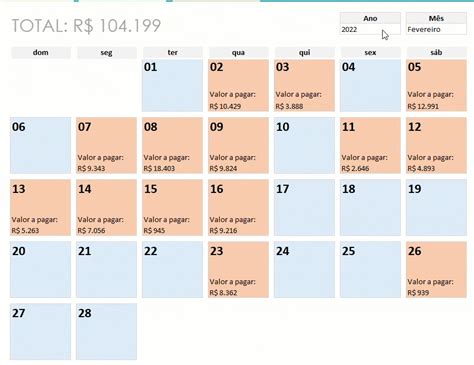 Gráfico Calendário Contas a Pagar Excel Guia do Excel