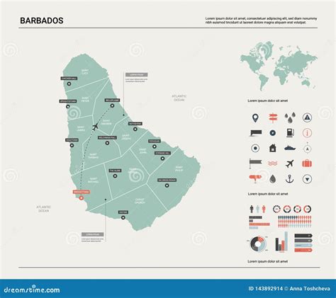 Vector Map Of Barbados. High Detailed Country Map With Division, Cities ...