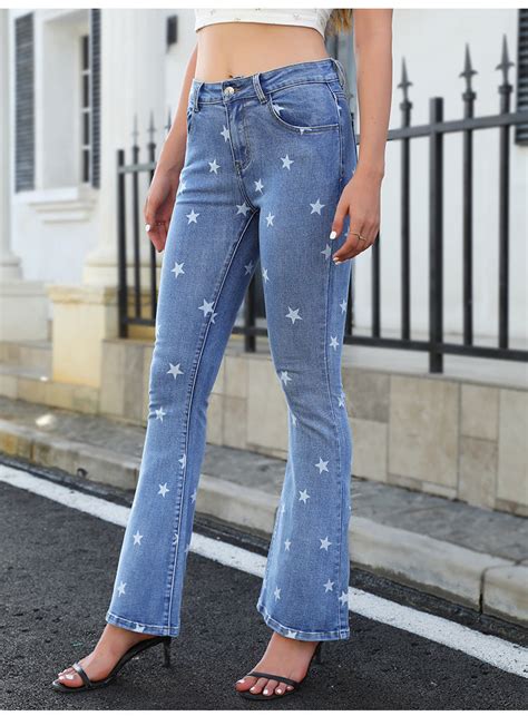 Jeans Printed Star Flared Jeans Pants