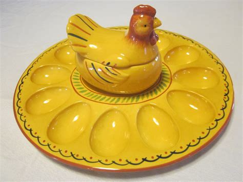 Vintage Deviled Egg Plate With Chicken by catgirls on Etsy