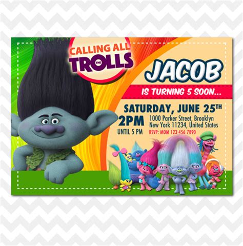 Trolls With Branch Invitation Trolls Movie Birthday Party Printable