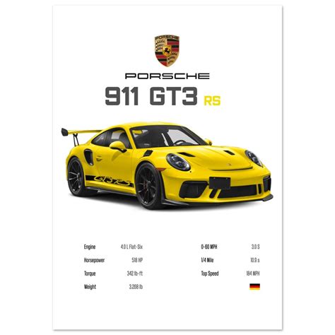 Porsche Gt Rs Stats Poster Yellow Etsy