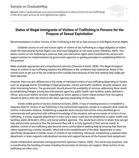 Recommendations To Allow Victims Of Sex Trafficking In The UK To Gain Access To Civil Rights