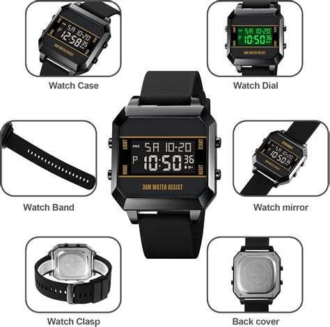 Forrader Digital Watch for Men, LED Square Large Face Waterproof ...