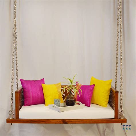 hand carved wooden bench swing indian jhoola cherry brown finish etsy