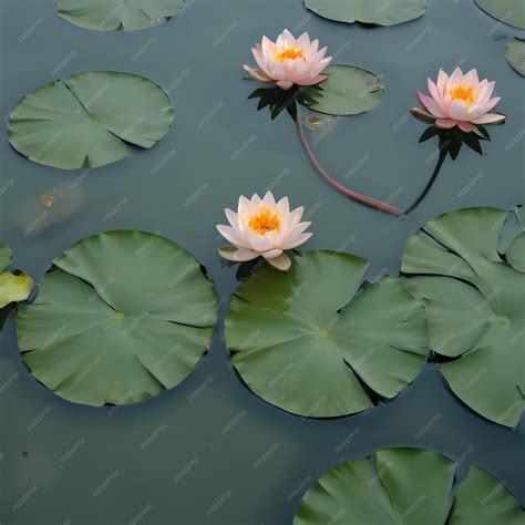 Premium Photo | A lily pad floating in a pond with leaves and flowers