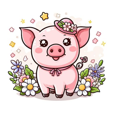 Un Cerdo Con Flores Y Una Imagen De Un Cerdo Con Las Palabras Feliz