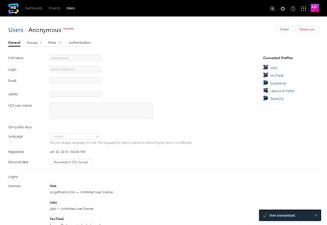 anonymize user data  hub