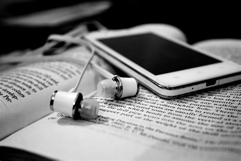Free Stock Photo Of Black And White Books Earphones
