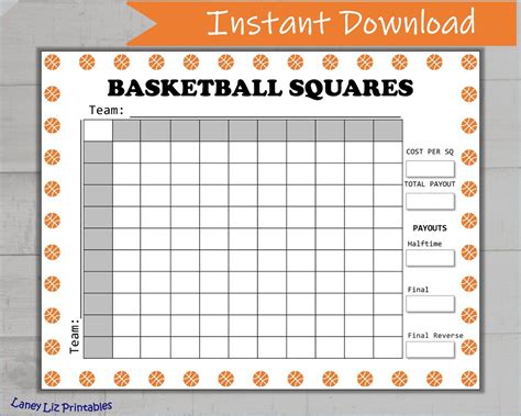 Basketball Squares Printable Grid Sports Pool College Ball Tournament