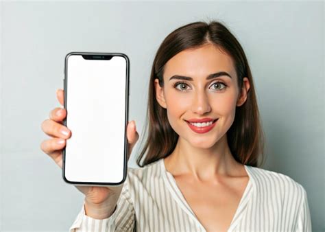 Uma Jovem Mulher Est Segurando Um Telefone Celular E Mostrando Uma