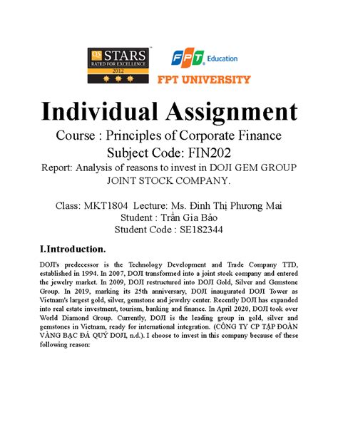 Individual Assignment FIN202 Individual Assignment Course