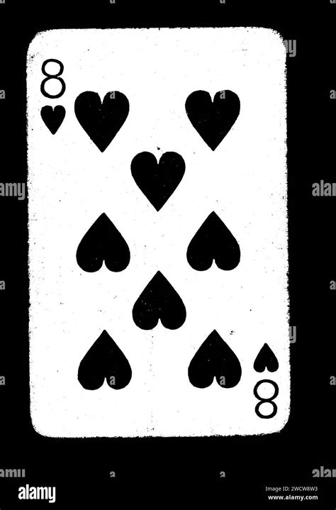 A Vintage Eight Of Hearts Playing Card In Black And White Isolated On A