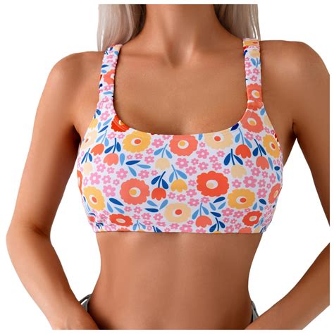 KJameas Women S Bikini Top Push Up Crop Top Halter Retro Padded Swimsuit Top Summer Beach