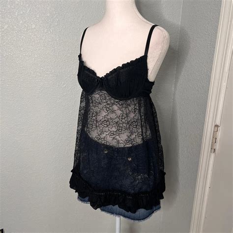 Victoria S Secret Lace Babydoll Lingerie Top Black Depop