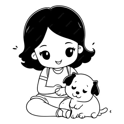 Una niña linda jugando con su perro al estilo de los dibujos animados