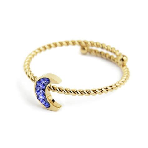 Marl Anello Luna Con Cristalli Blu Pvd Oro