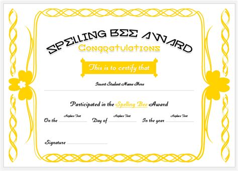 Spelling Bee Award Certificates Professional Certificate Templates