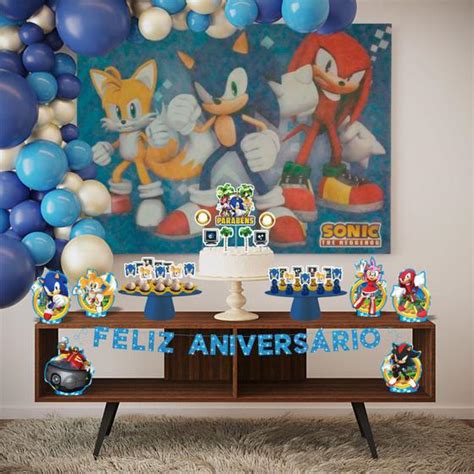 Kit Festa Sonic 39 Itens Painel Faixa Enfeites Topo Piffer