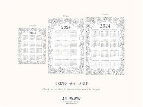 2024 Year At A Glance Calendar 2024 Wall Calendar 2024 Digital Wall Calendar Printable