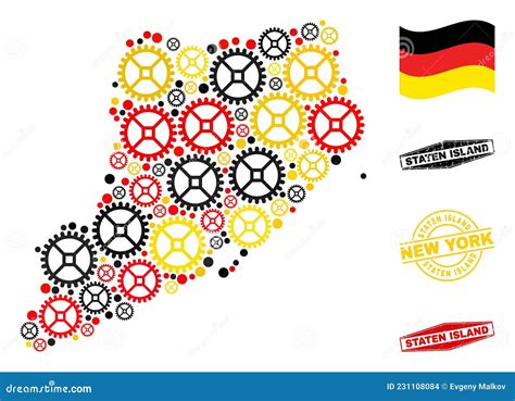 Wheel Composition Staten Island Map In German Flag Colors And Grunge