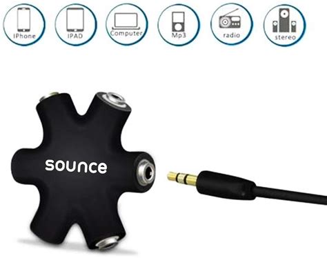 Sounce 5 Way Multi Headphone Audio Splitter Aux Adapter Connector Mult