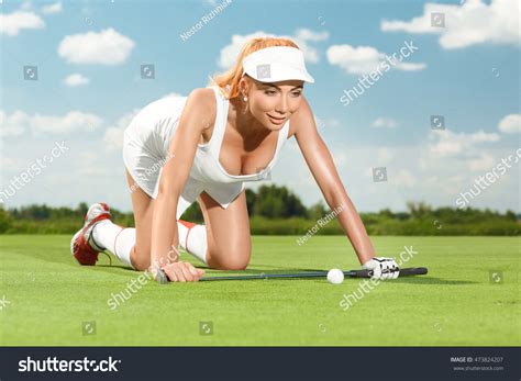 Sexy Golfer Horizontal Shot Beautiful Hot ภาพสตอก Shutterstock