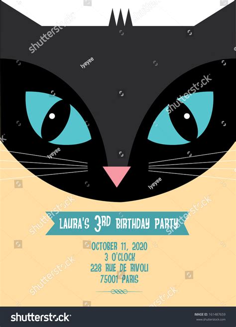 Black Cat Birthday Invitation Template Vectorillustration Stock Vector Royalty Free 161487659