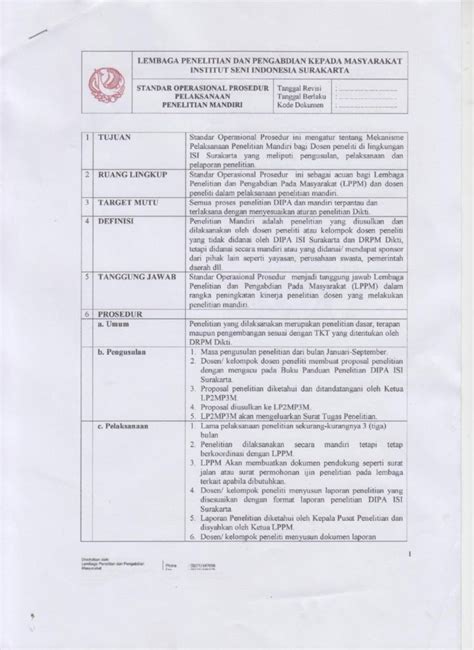 Standar Operasional Prosedur Pelaksanaan Penelitian Mandiri Lppm
