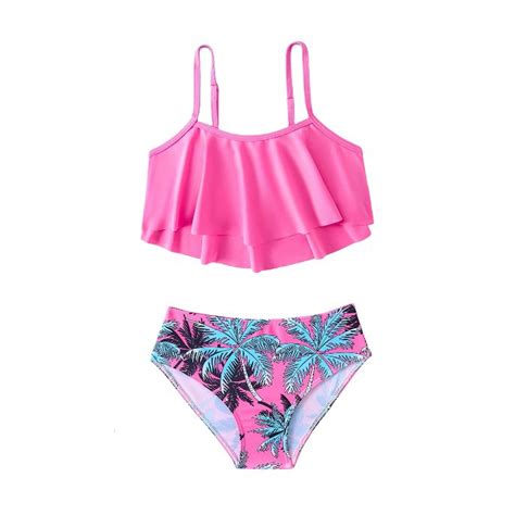 Hienoo Big Girls Bikini Swimsuit Ruffle Beach Bathing Suit Swimwear Set Sizes Walmart
