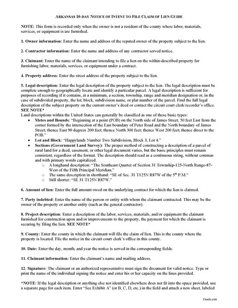 Benton County Notice of Intent to File Form | Arkansas | Deeds.com
