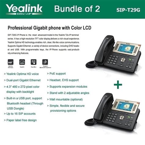 Yealink Sip T29g Bundle Of 2 Pack Enterprise 16 Line Hd Ip Phone Nexhi