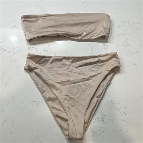 High Waisted Bandeau Champagne Color Bikini Top Depop
