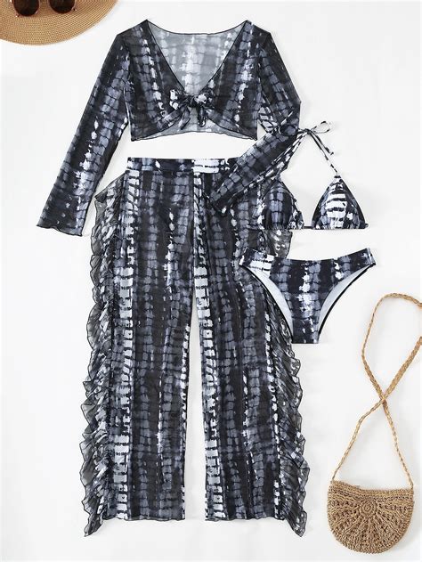 Shein Swim Ensemble De Bikini Tie Dye N Ud Ras Du Cou Triangulaire Soutien Gorge Bas De