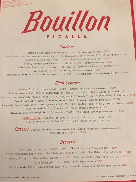 Menu At Bouillon Pigalle Restaurant Paris