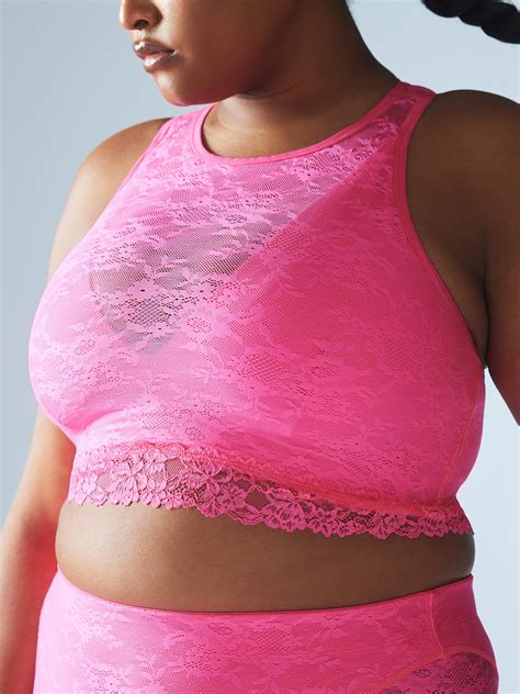 Lace Race High Neck Sports Bra In Pink Savage X Fenty