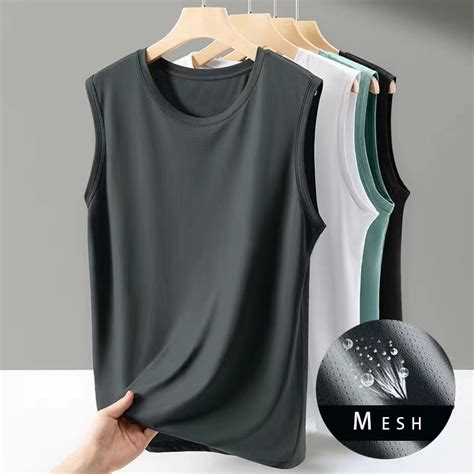 ice silk hollow vest men casual breathable singlets korean loose