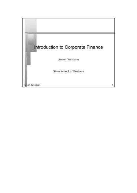 Summary Of The Damodaran S Book Corporate Finance Theory And Practice