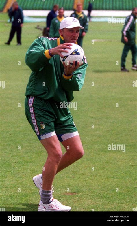 South africas allan donald using a larger ball than usual hi-res stock ...