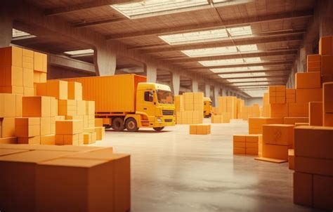 Premium AI Image | Truck inside logistic warehouse full of cardboard boxes concept of logistics ...