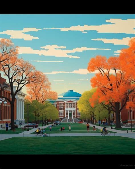 Premium Photo There Is A Painting Of A Campus With A Clock Tower