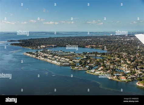 Aerial view of city Bradenton, Florida. Approach to land at the airport ...